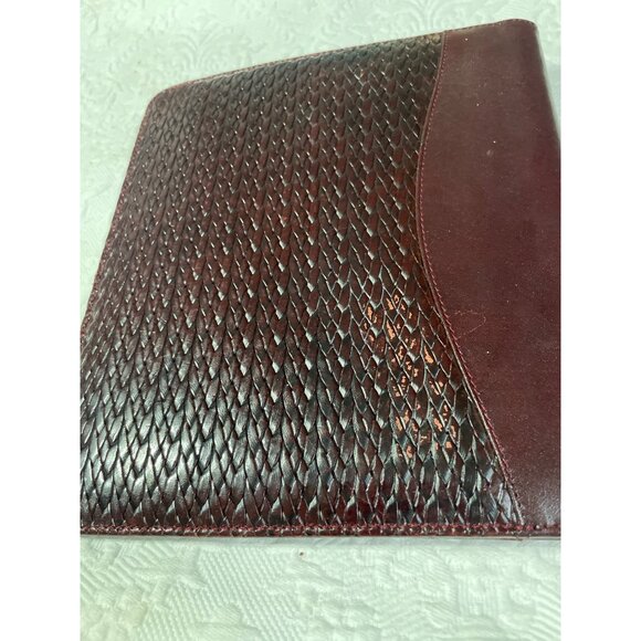 Leather Portfolio Cover Majora Full Grain Cognac Burgundy With Textured Design 1 - Picture 3 of 7